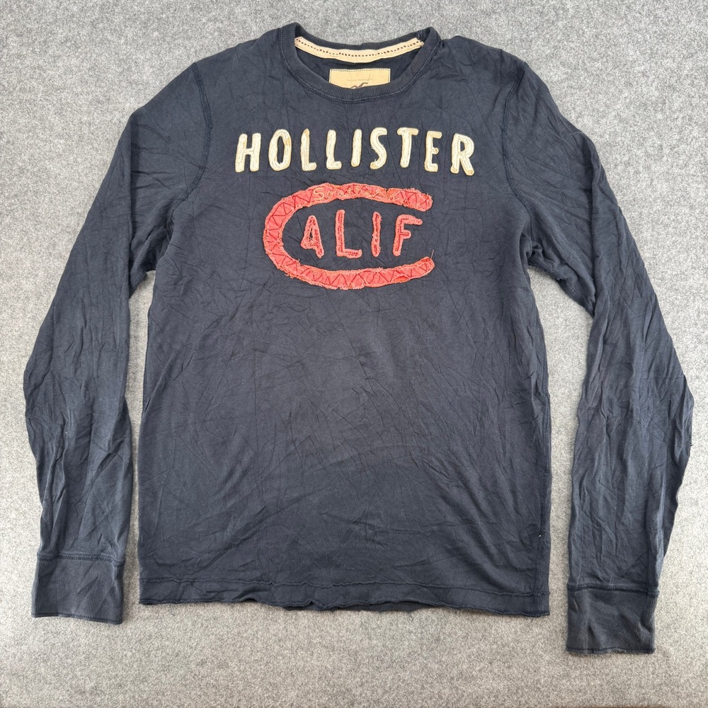 Hollister T-Shirt Mens XL Navy Blue Southern Calif Graphic Long Sleeve EUC